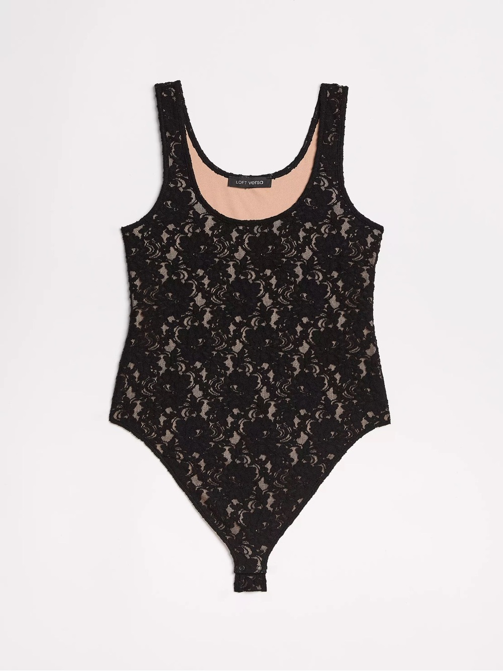 LOFT Versa Floral Lace Bodysuit, nude with black lace overlay, size  L, NWT